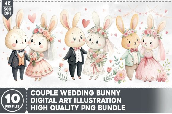 Couple Wedding Bunny PNG Bundle for Creative Design