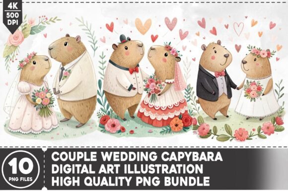 Couple Wedding Capybara PNG Bundle: Unleash Whimsical Design
