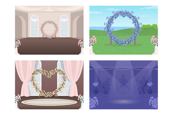 Decorated Wedding Venue Illustration Set: A Design Asset