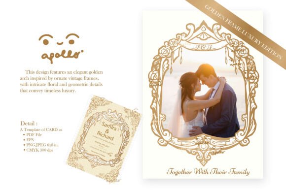 Elegant Golden Arch: Wedding Invitation Template Gold Set03