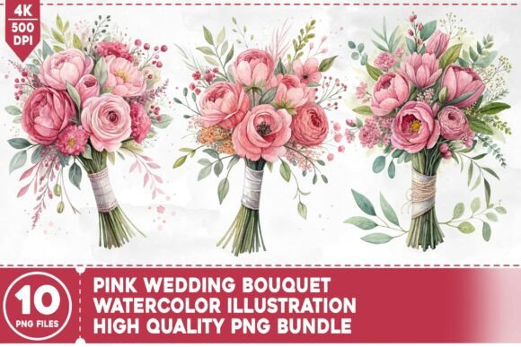 Elegant Pink Wedding Bouquet PNG Bundle for Designers