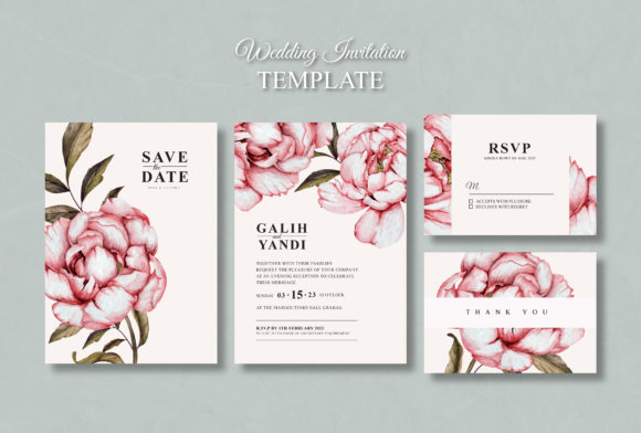 Elegant Vintage Wedding Card Set with Peony Floral Art