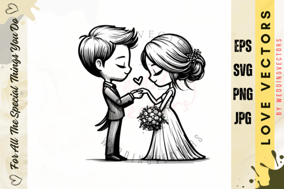 Elegant Wedding Couple and Love Vectors: C3646 Design Assets