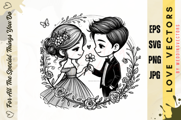 Elegant Wedding Couple & Love Vectors: Design Inspiration