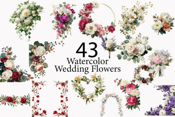 Elegant Wedding Flowers Watercolor Clipart for Designers