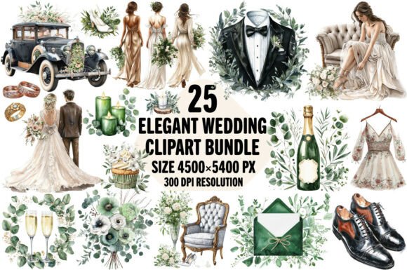 Elegant Wedding Watercolor Sublimation