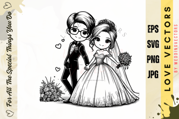 Elevate Romance in Design with Wedding Couple and Love Vectors - C4964
