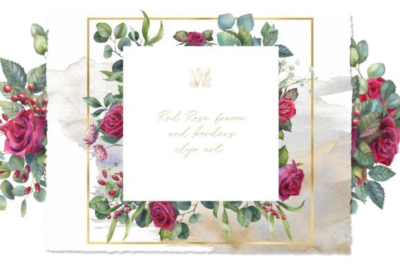 Elevate Wedding Designs with a Red Rose Watercolor Frame
