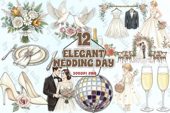Enhance Projects with an Elegant Wedding Day Watercolor PNG