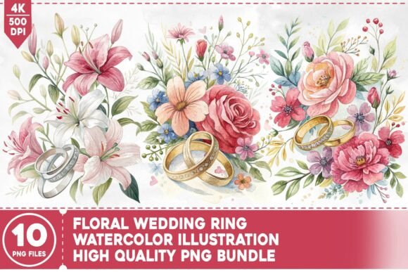 Floral Wedding Ring PNG Bundle for Elegant Design