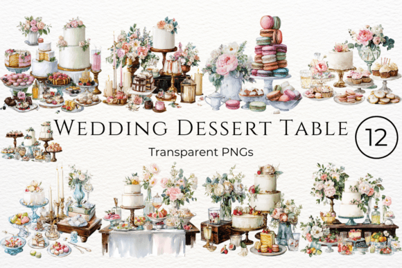 Watercolor Wedding Dessert Clipart for Elegant Design