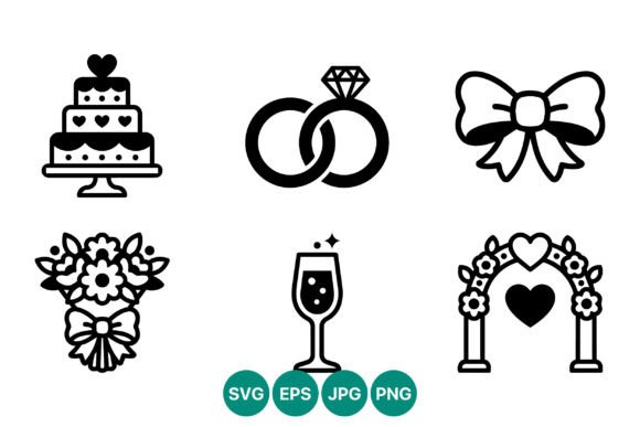 Wedding Cake Rings Bow Bouquet Icons: A Designer's Toolkit