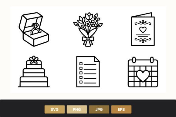 Wedding Ring Bouquet Card Icons