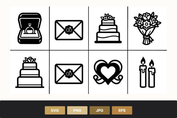 Wedding Symbols Black White Vector Icons for Designers